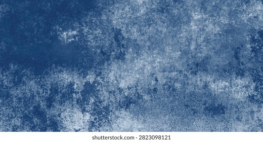 Weathered blue concrete cement wall grunge modern interior design background featuring roughcast distressed details and empty copy space
