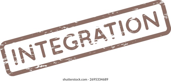 Un sello marrón desgastado que muestra la palabra "INTEGRACIÓN", que representa la unidad, la diversidad, la inclusión y una sociedad cohesionada.