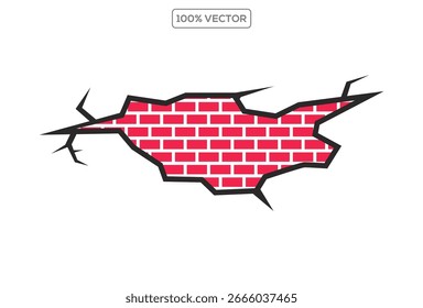 Weathered cracked wall surface with brick background vector