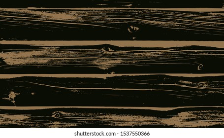 Weathered Dark Brown Wood Planks Vector Background. Wood Grain Overlay Texture.