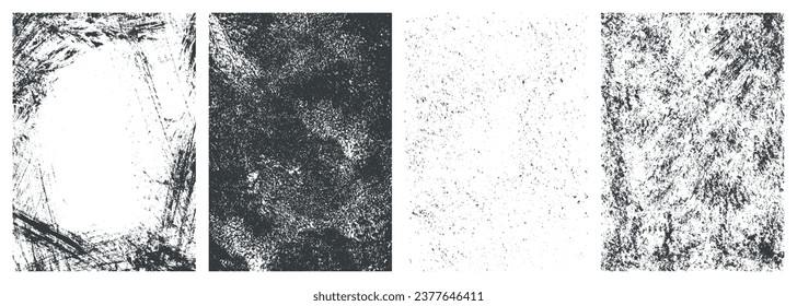 einfarbige Stofftexturen aus Wettermaterial im grundigen Stil mit schwarzen Punkten auf weißen oder abstrakten Kratzern, Vektorgrafik