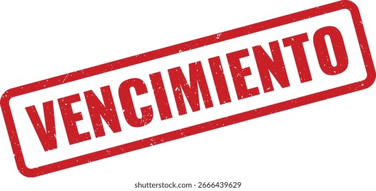 A weathered red rubber stamp imprinted with the Spanish word VENCIMIENTO, indicating expiration or deadline.
