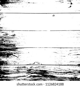 Weathered rural grainy timber backdrop. Wooden dry planks distressed overlay texture with knot. Grunge old wood black cover template. Aged dried board creative element. EPS10 vector.