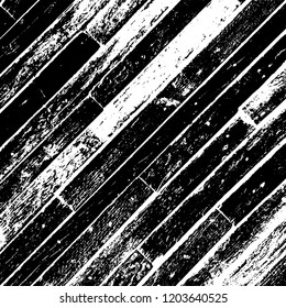 Weathered rural grainy timber backdrop. Aged dried board creative element. Grunge old wood black cover template. Wooden dry planks diagonal distressed overlay texture with knot. EPS10 vector.
