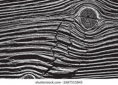 Textura de nudo de grano de madera erosionada: patrón de superficie de madera natural en blanco y negro