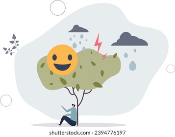 Weathering emotional storms with effective mental method.Psychological mind technique to overcome anxiety, depression, frustration and stress feelings .flat vector illustration.