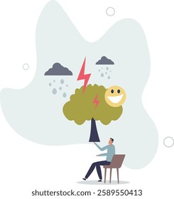 Weathering emotional storms with effective mental method.Psychological mind technique to overcome anxiety, depression, frustration and stress feelings .flat character life .