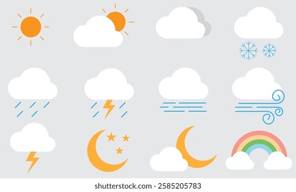 Weathers 3D illustration vector design climate nature sky season cartoon icon concept meteorology rain storm element sun set sign snow summer cloudy forecast lightning thunderstorm windy moon night