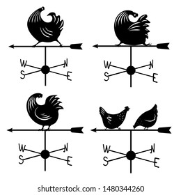 Weathervane Icon Set. Logo With A Rooster. Vector Illustration.