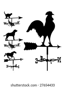 Weathervanes and lightning rods in vector silhouette