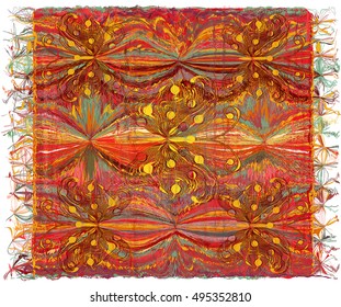 Weave colorful tapestry with wavy striped pattern,applique of butterflies and fringe