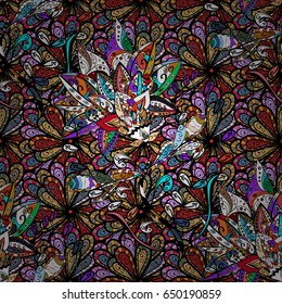 Weave design element. Anti-stress therapy pattern. Yoga logo, background for meditation poster. Decorative round ornament. Vector outline Mandala on blue background. Unusual flower shape oriental line