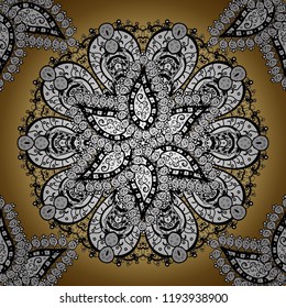 Weave design element. Yoga logo, background for meditation poster. Vector outline Mandala on white, black, yellow colors. Decorative round ornament. Anti-stress therapy pattern. Unusual flower shape.