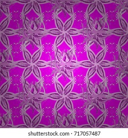 Weave design element. Yoga logo, background for meditation poster. Anti-stress therapy pattern. Unusual flower shape oriental line. Vector outline Mandala on magenta, pink and neutral colors.