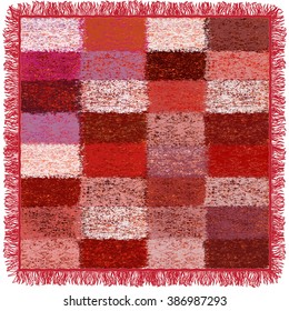 Weave grunge striped and checkered soft plaid with fringe in pink,red,white, violet,brown colors isolated on white