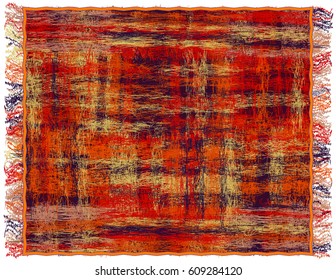Weave grunge striped colorful rectangular rug with fringe