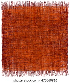 Weave grunge striped interlaced carpet with fringe in orange,brown colors 