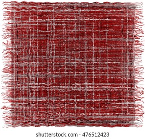 Weave grunge striped plaid with fringe in purple,grey,white colors isolated on white