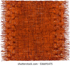 Weave grunge striped shaggy ornamental tapestry with fringe in orange,brown colors