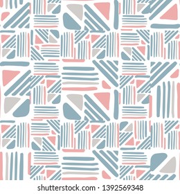 Weave lines ornament. Seamless hand draw Folk pattern on white background. Backdrop for textile or book covers, wallpapers, design, graphic art, wrapping. Vector illustration