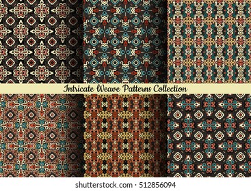 Weave seamless pattern. Colorful background. Flourish vector. Intricate luxury ornament. Dark color illustration. Decorative fabric print, furniture textile, wallpaper, pillow. Interior design element