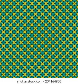 Weave seamless pattern. Green and yellow flat colors diagonal squares