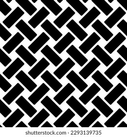 Weave seamless pattern. Repeating black woven basket isolated on white background. Repeated diagonal woven for design prints. Repeat basketweave structure. Geometric lattice. Vector illustration