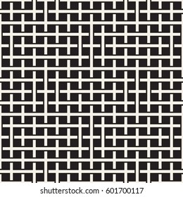 Weave Seamless Pattern. Stylish Repeating Texture. Braiding Background of Intersecting Stripes Lattice. Black and White Geometric Vector Illustration.