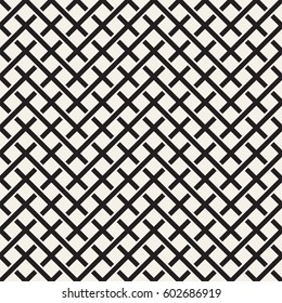 Weave Seamless Pattern. Stylish Repeating Texture. Braiding Background of Intersecting Stripes Lattice. Black and White Geometric Vector Illustration.