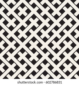 Weave Seamless Pattern. Stylish Repeating Texture. Braiding Background of Intersecting Stripes Lattice. Black and White Geometric Vector Illustration.