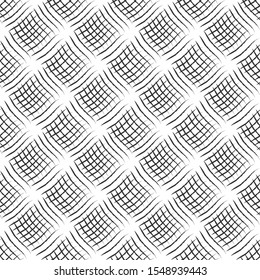 Weave seamless pattern with volume effect. Black textured background. Drapery, stripes, cloth. Vector illustration.