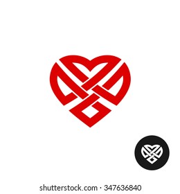Weaved celtic style heart logo. Knot inside of a heart.