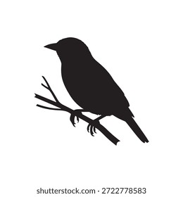 Weaver bird with branch silhouette vector flat illustration design on white background