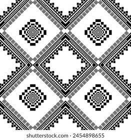 weaving inspired vector seamless pattern - Filipino folk art background perfect for textile or fabric print design in black and white. 