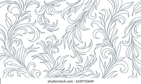 Weaving plants, climbing plants, flowers, stems and leaves of plants. Hand-drawn vector pattern for business cards, posters and cards.