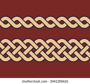 Weaving Ribbon Continuous Ornamental Celtic Motif. Easy To Recolor Rope Weave Artwork. Minimalist Geometrical Interleaving Line Pattern. Classy Colorful Ornament Graphic Allover Textile Print Block