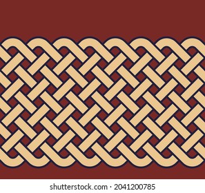 Weaving ribbon continuous ornamental celtic motif. Easy to recolor rope weave artwork. Minimalist geometrical interleaving line pattern. Classy colorful ornament graphic allover textile print block