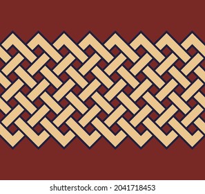 Weaving ribbon continuous ornamental celtic motif. Easy to recolor rope weave artwork. Minimalist geometrical interleaving line pattern. Classy colorful ornament graphic allover textile print block