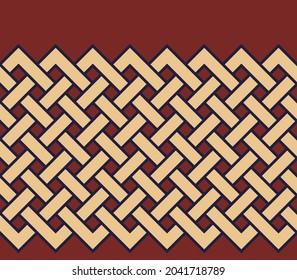 Weaving ribbon continuous ornamental celtic motif. Easy to recolor rope weave artwork. Minimalist geometrical interleaving line pattern. Classy colorful ornament graphic allover textile print block