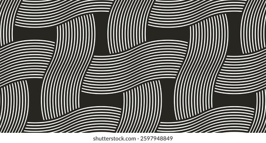 Weaving seamless pattern, traditional wicker lacing handcraft endless abstract background, geometric line weave wallpaper.