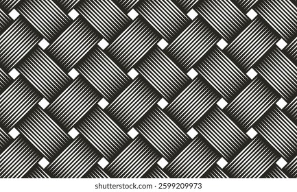 Weaving seamless pattern, traditional wicker lacing handcraft endless abstract background, geometric line weave wallpaper.