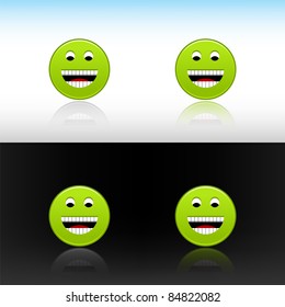 Web 2.0 button green smiley face icon. Variations color reflections on two different backgrounds