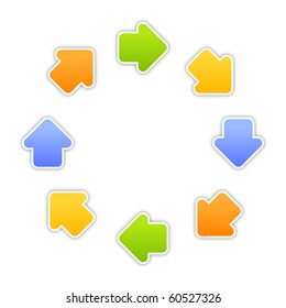 Web 2.0 button stickers arrow symbol. Colorful shapes with shadow on white background. 10 eps