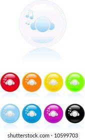 web 2.0 glossy button with music listener icon