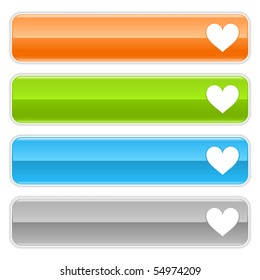 Web 2.0 internet buttons with heart symbol. Colored glossy navigation panel with shadow on white background