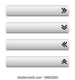 Web 2.0 navigation panel with arrow sign. White stone rounded rectangle shapes with shadow and reflection on white