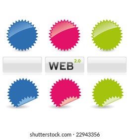 Web 2.0 Stickers and Buttons. Various colored and shaped sticky seals and buttons.