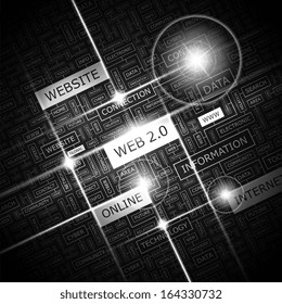 WEB 2.0. Word cloud illustration. Tag cloud concept collage. Vector illustration. 