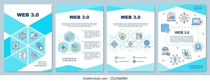 Web 3 0 brochure template. Low code solution. Booklet print design with linear icons. Vector layouts for presentation, annual reports, ads. Arial-Black, Myriad Pro-Regular fonts used