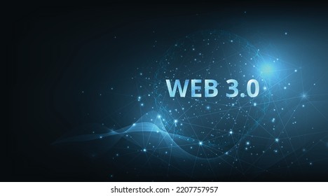 Web 3 0 text on dark blue technology background design.Concept of upgrade new Technology.